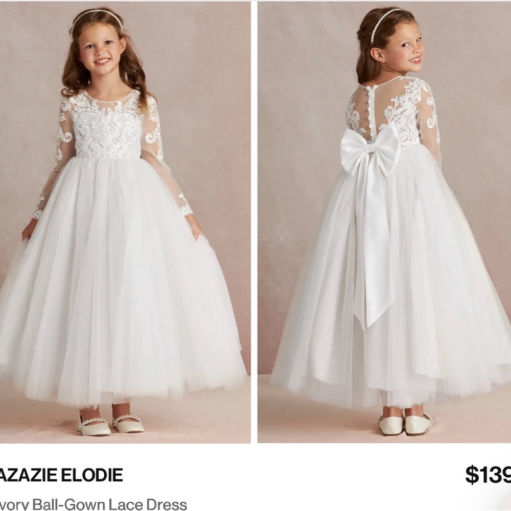 Azazie Ivory Ball-Gown Lace Dress